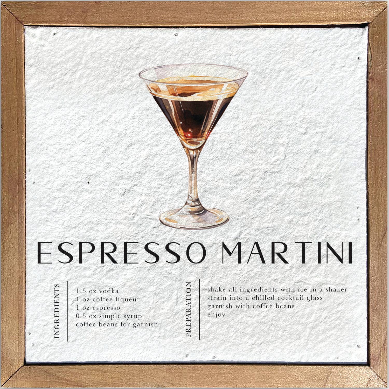 Espresso Martini Recipe // 6x6 Pulp Paper Wall Décor