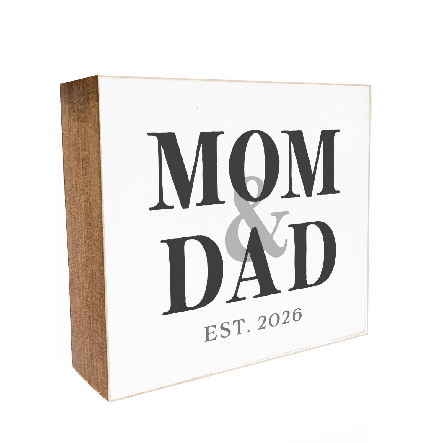Mom & Dad Est. in Black Decorative Wooden Block