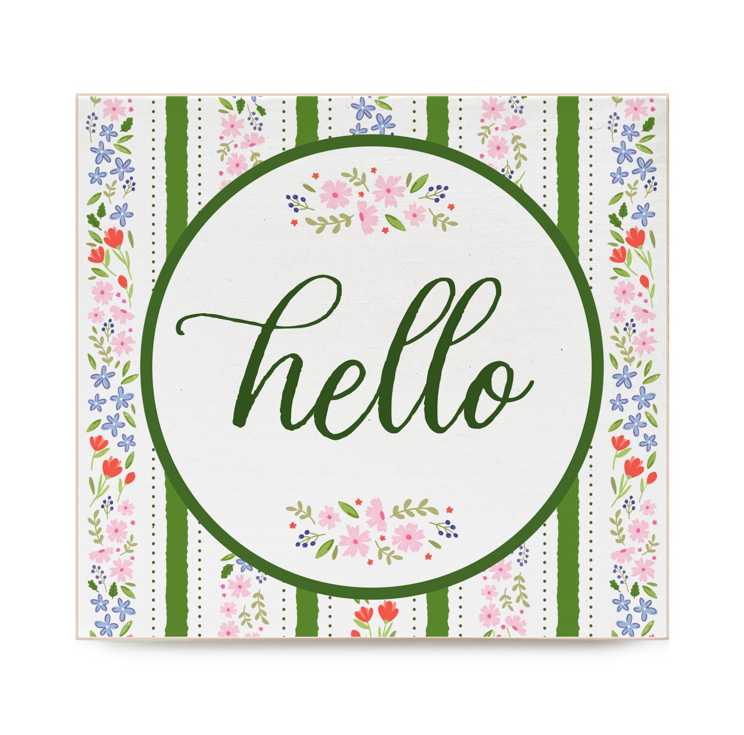 Summer Hello Floral Decorative Wooden Block