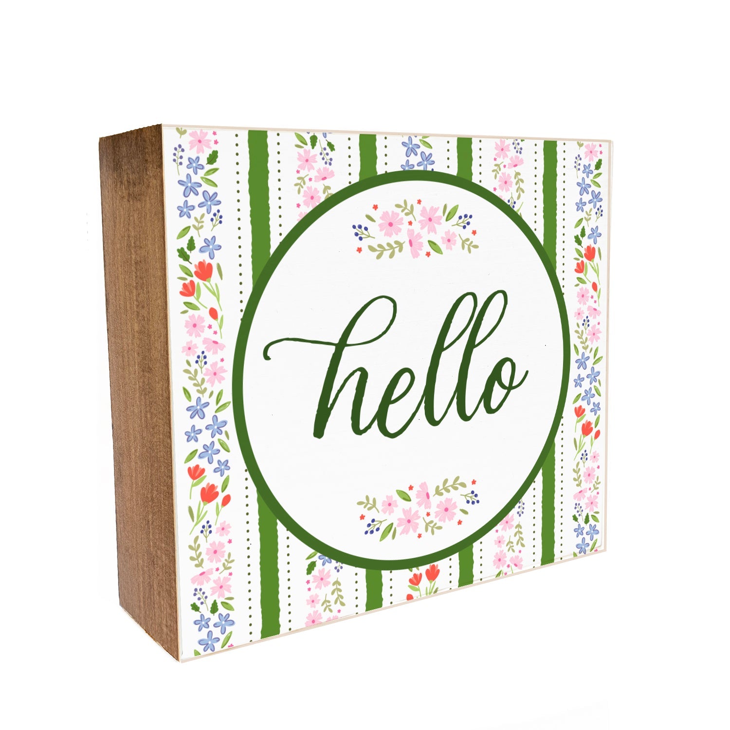 Summer Hello Floral Decorative Wooden Block