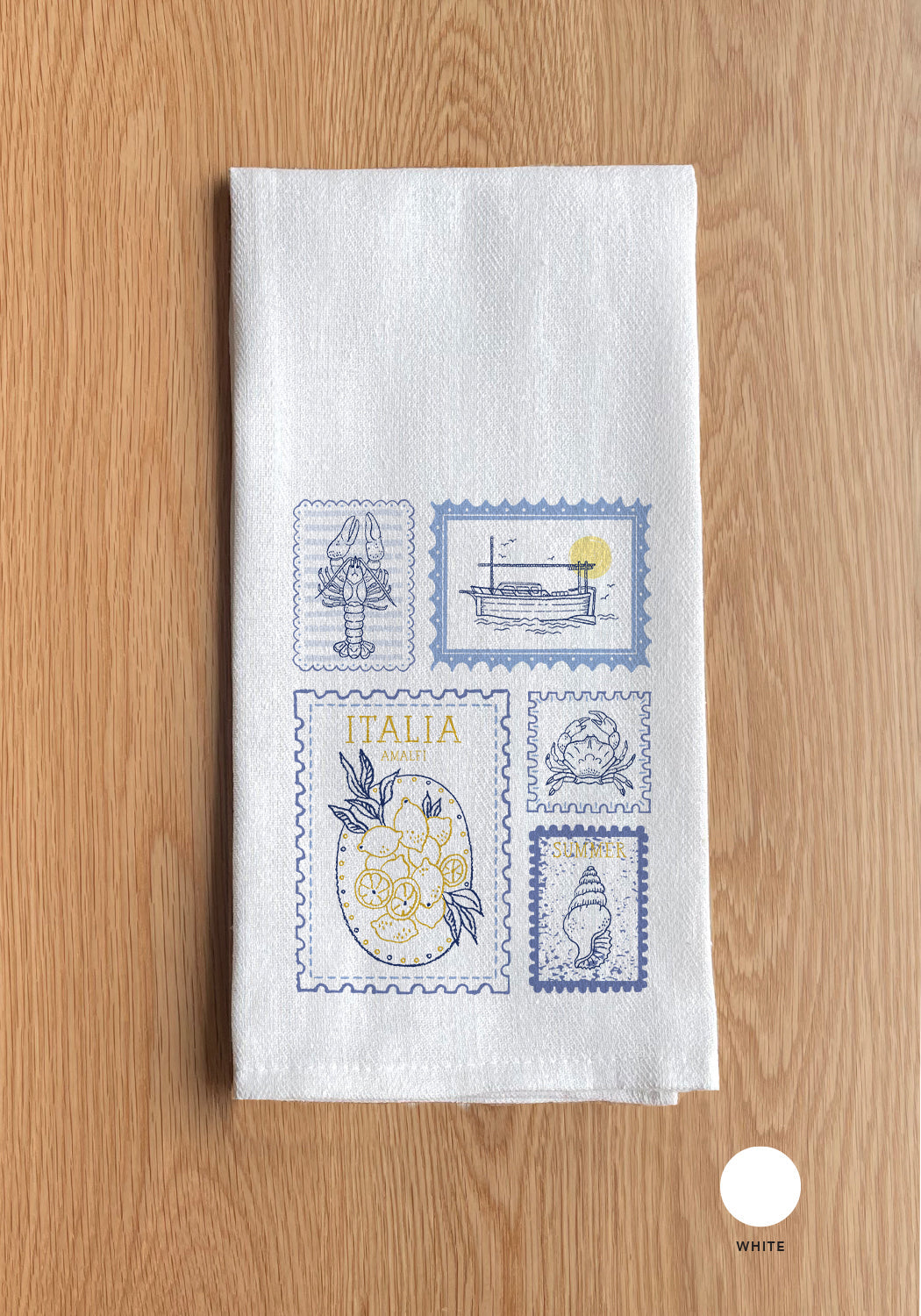 Italia Postage Samps White Kitchen Towel