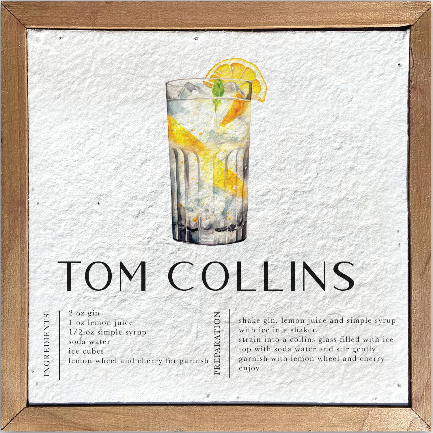 Tom Collins Recipe // 6x6 Pulp Paper Wall Décor
