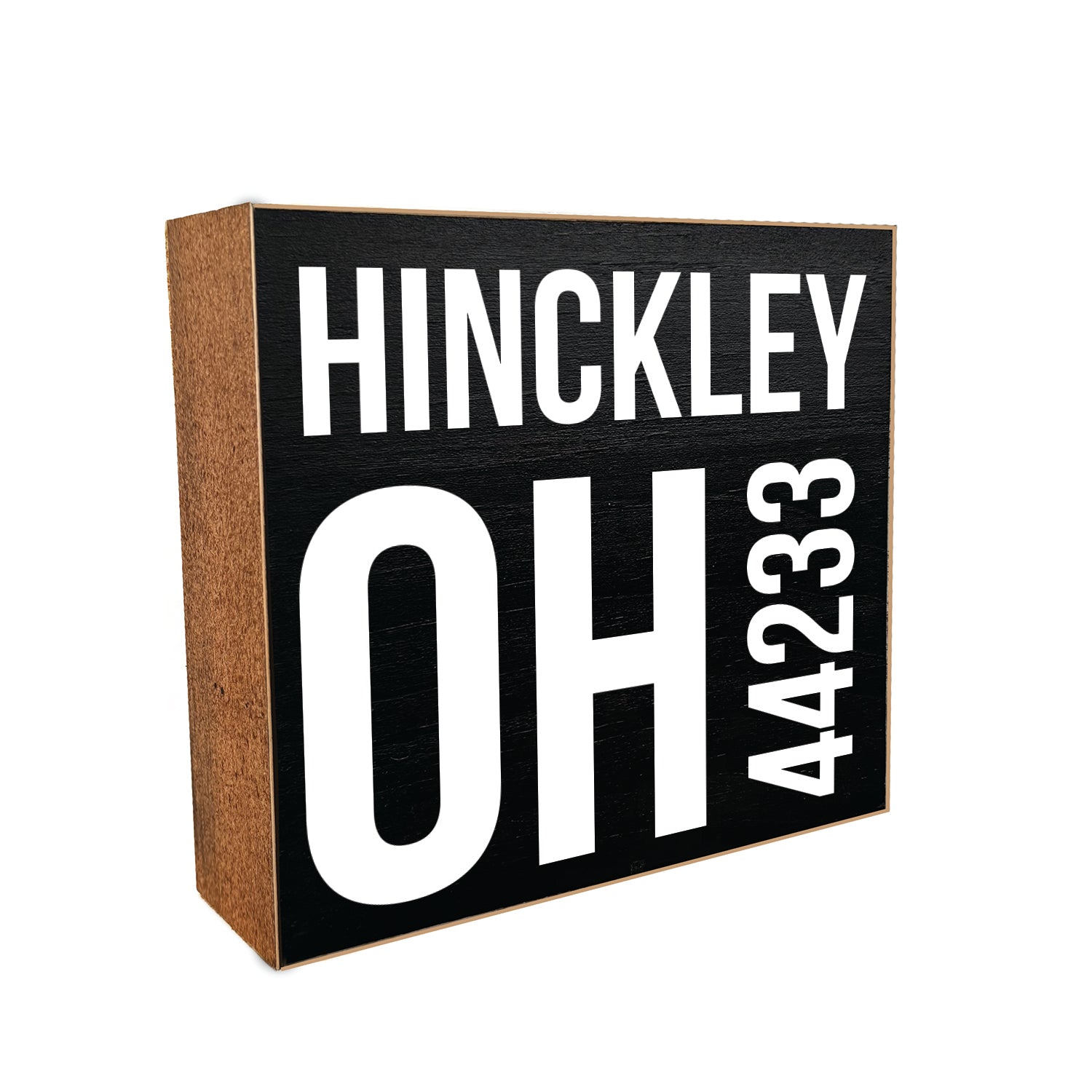 Location and Zipcode Custom Black Decorative Wooden Block