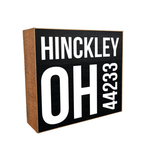 Location and Zipcode Custom Black Decorative Wooden Block