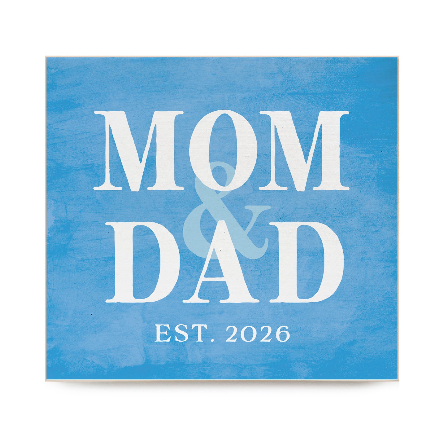 Mom & Dad Est. in Blue Watercolor Decorative Wooden Block