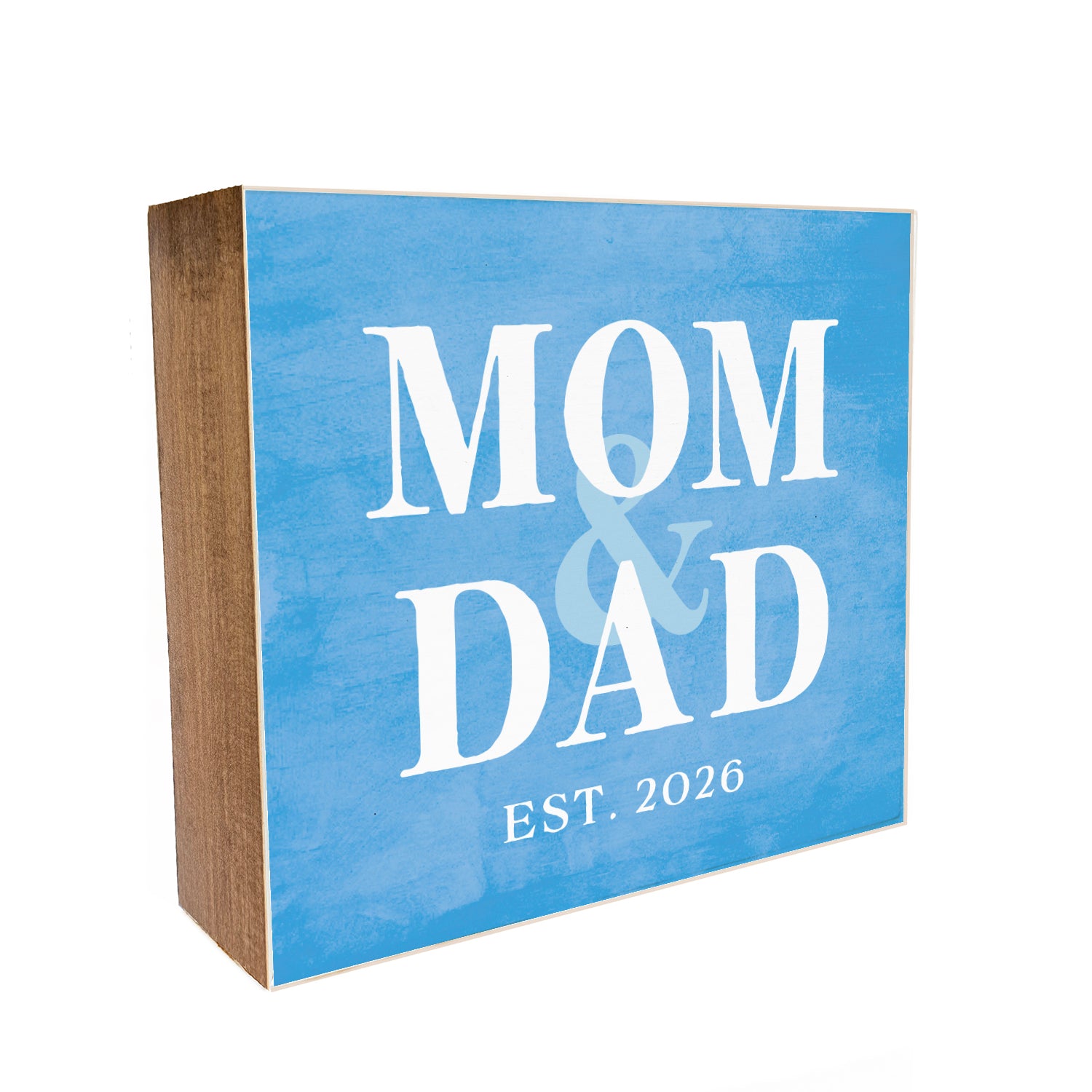 Mom & Dad Est. in Blue Watercolor Decorative Wooden Block
