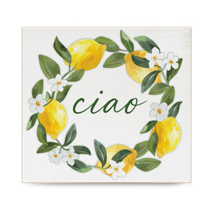 Italia Ciao Lemon Wreath Decorative Wooden Block