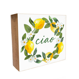 Italia Ciao Lemon Wreath Decorative Wooden Block