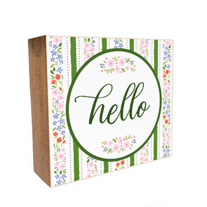 Summer Hello Floral Decorative Wooden Block
