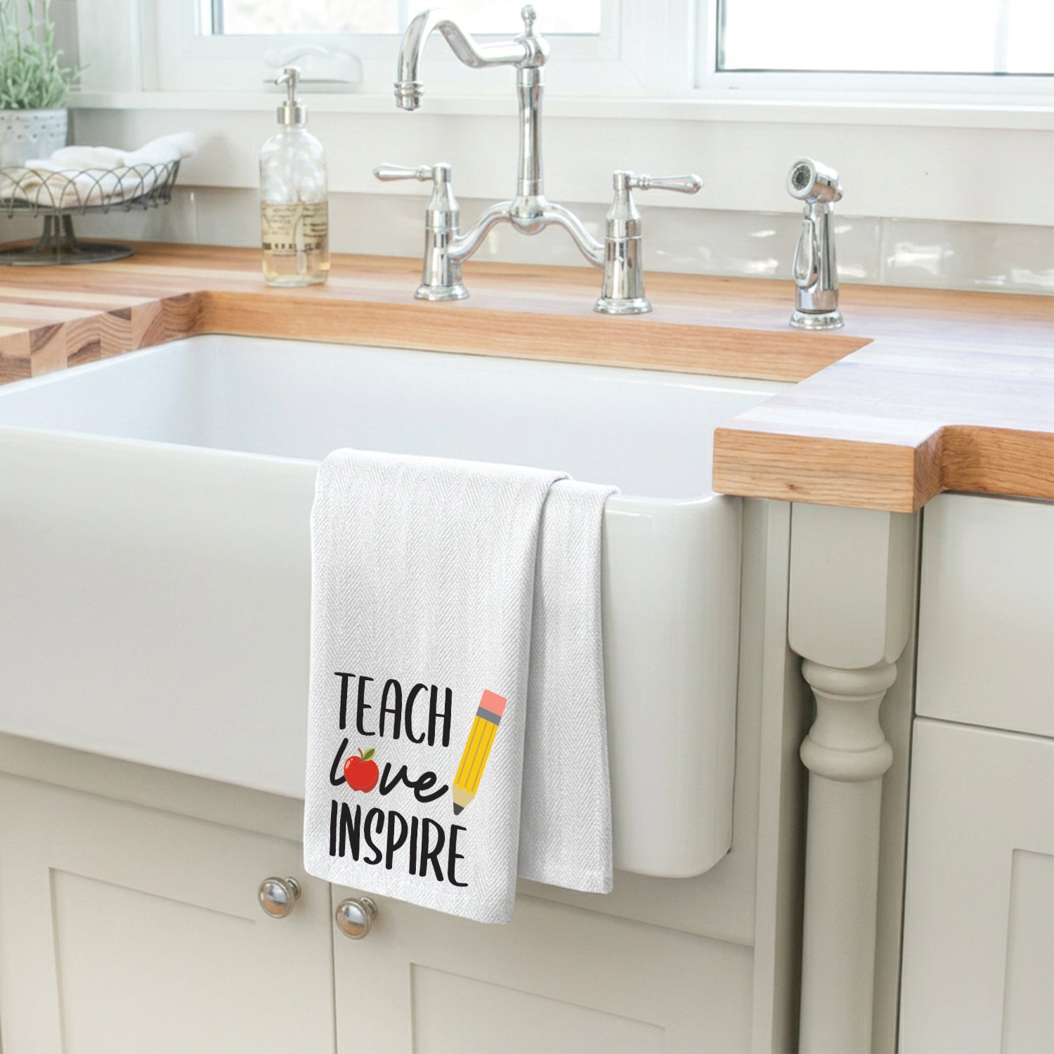 Teach Love Inspire Kitchen White Towel