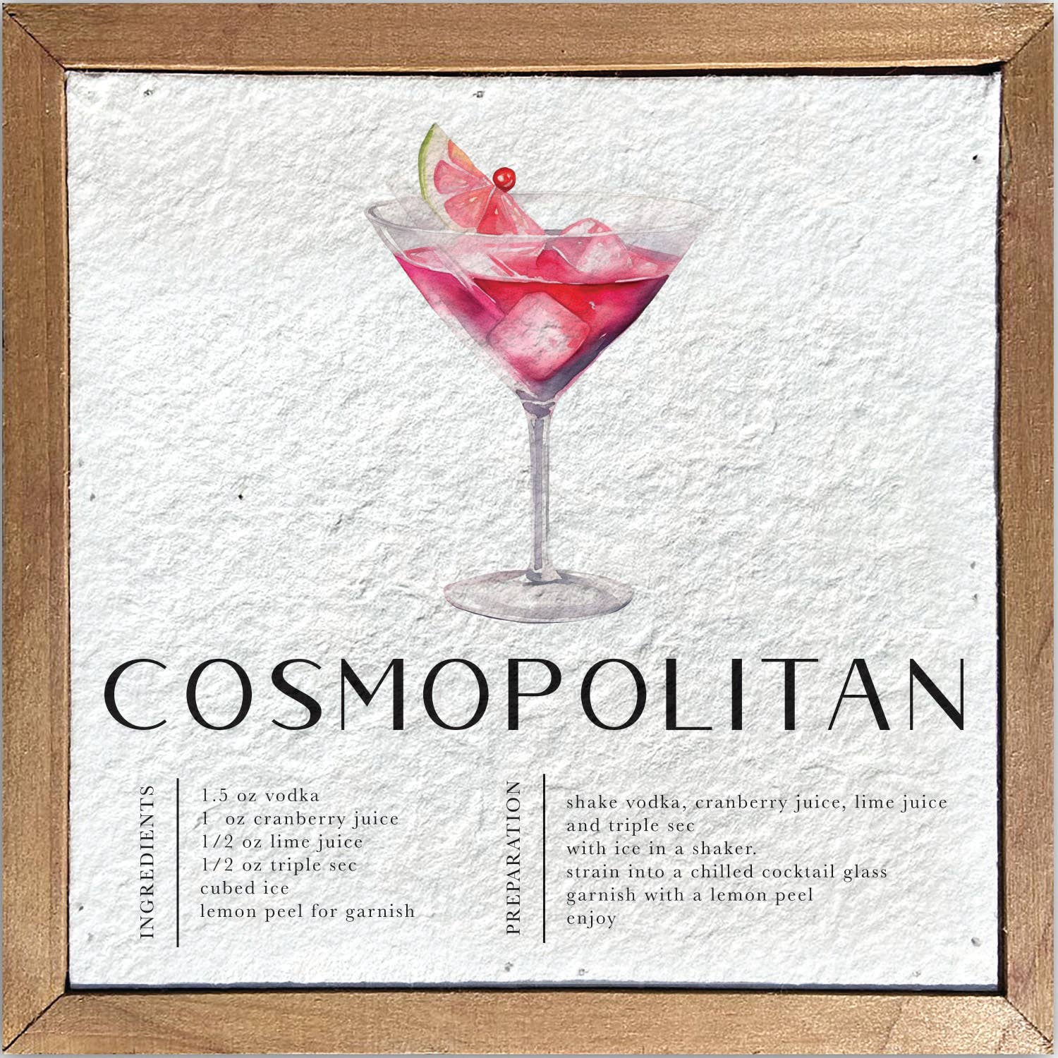 Cosmopolitan Recipe // 6x6 Pulp Paper Wall Décor