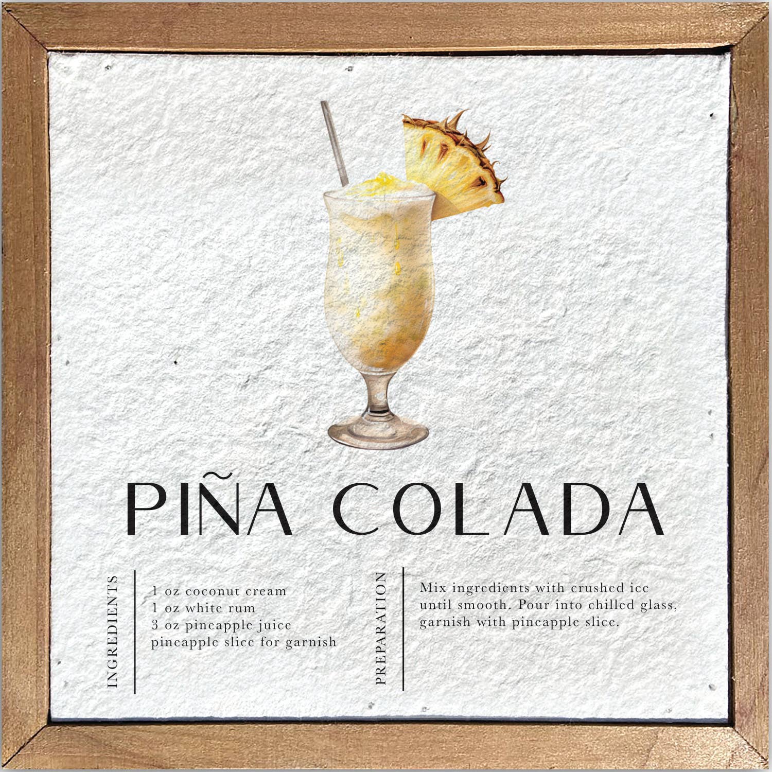 Pina Colada Recipe // 6x6 Pulp Paper Wall Décor